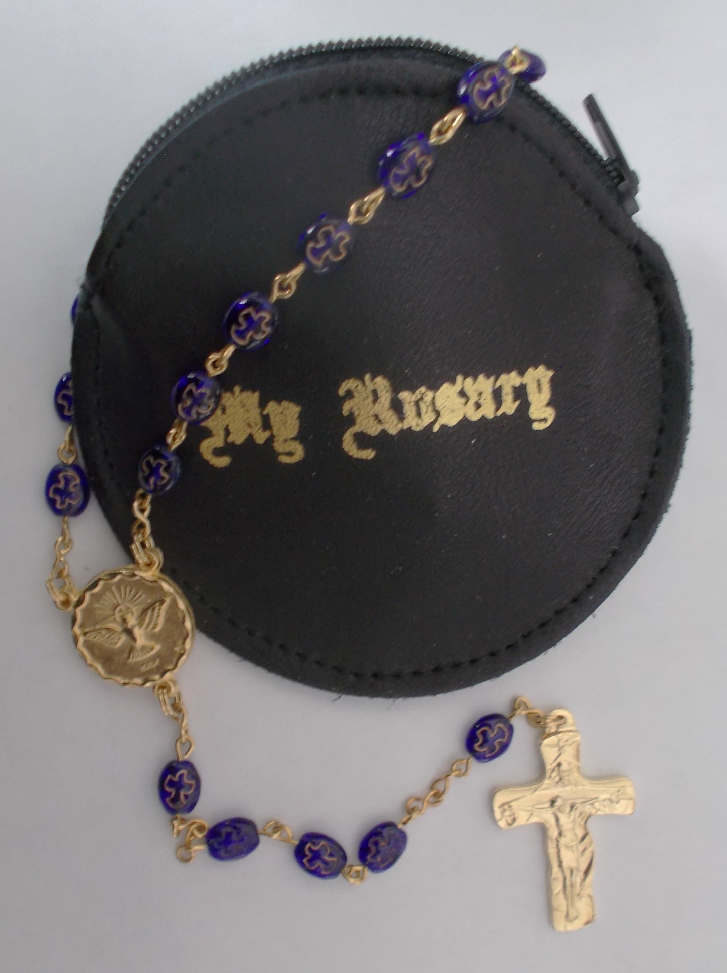 Cobalt Blue Dove Glass Beads with Leather Pouch