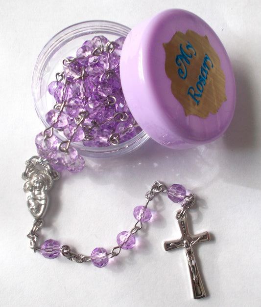 Purple Glass Bead Rosary with container