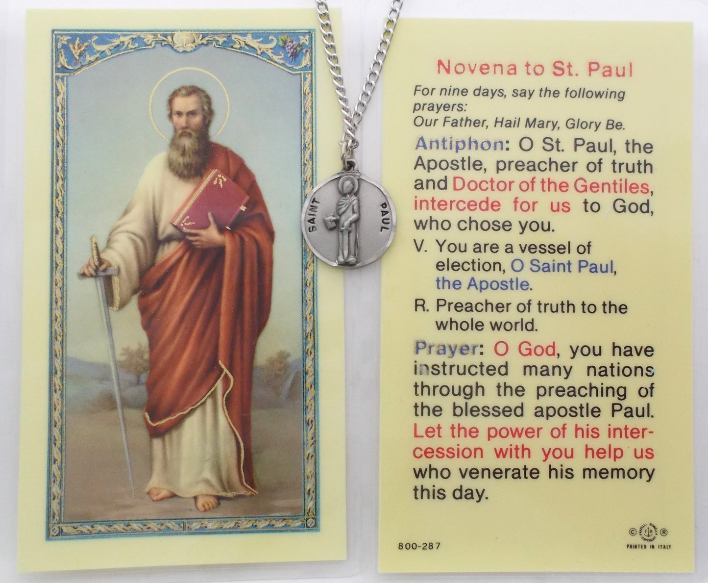 Pewter Medal with Chain & Prayercard - St. Paul