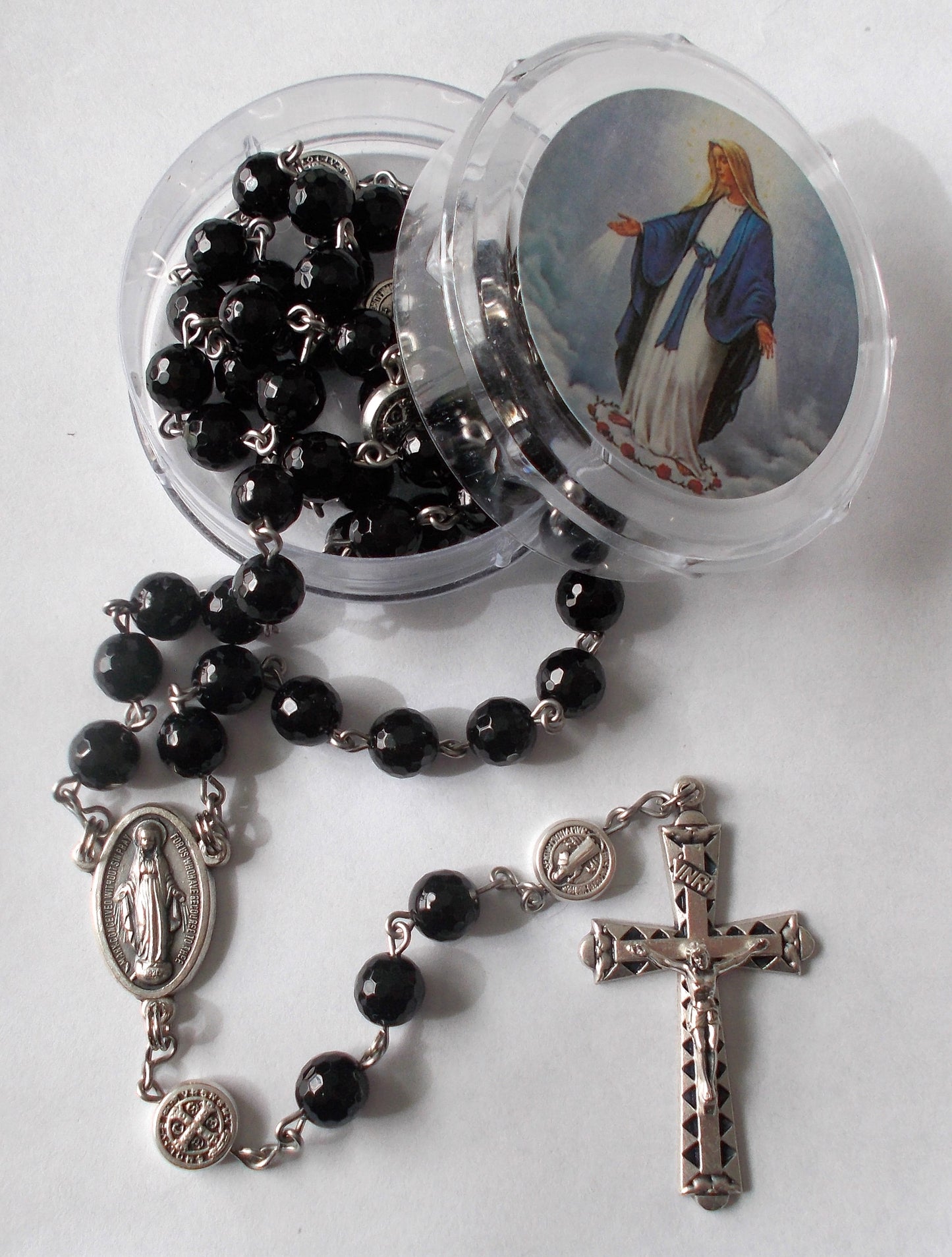 Black Bead Rosary with St. Benedict Medals