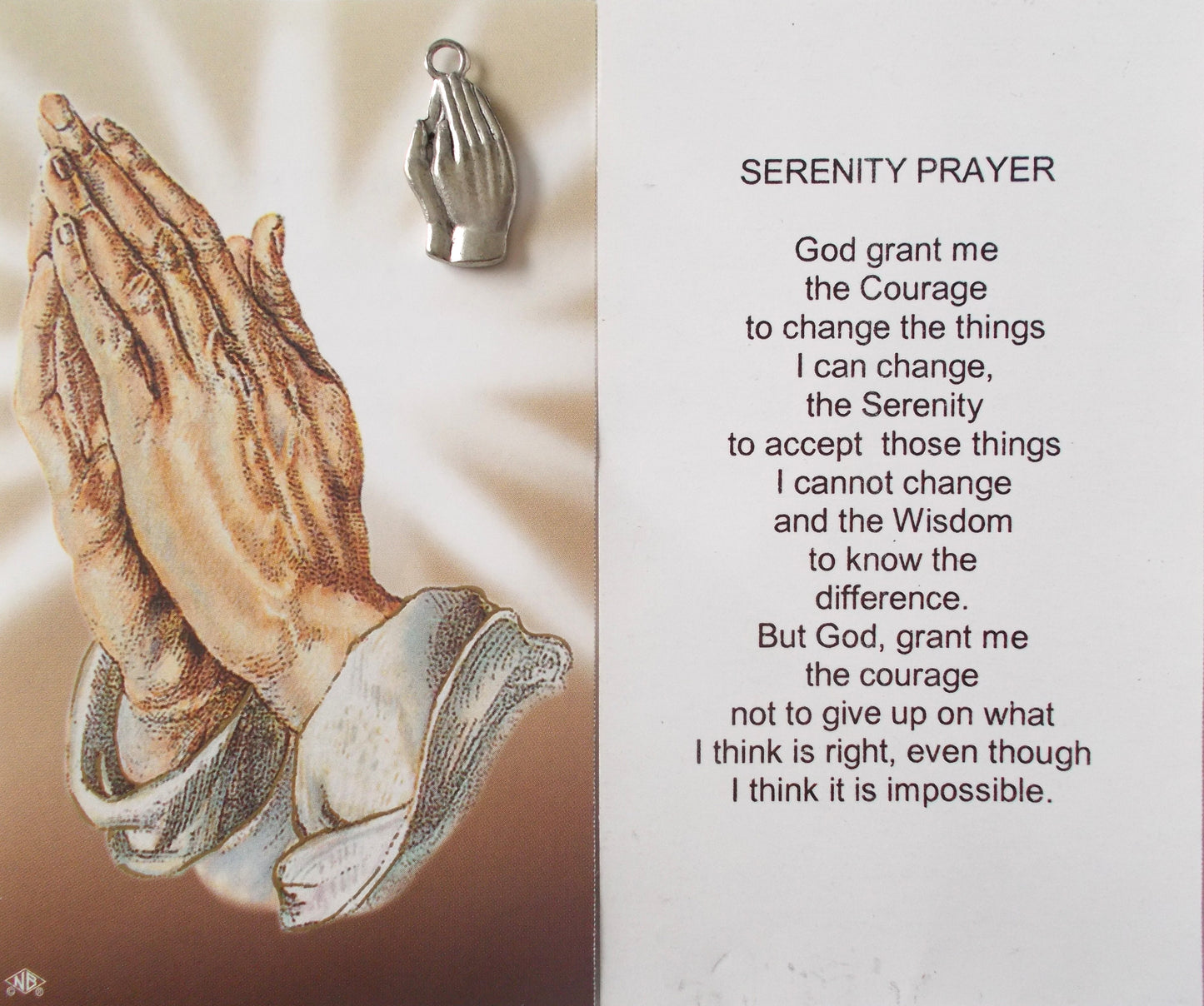 Serenity Prayer - Paper Prayercard with Praying Hands Charm