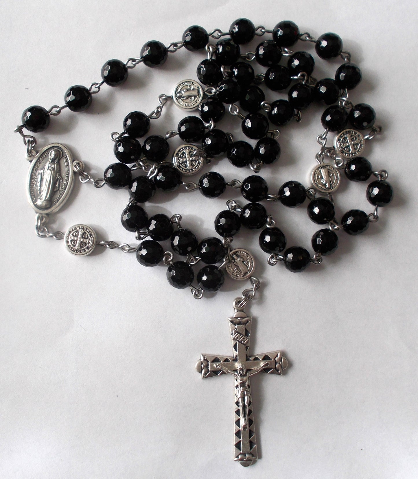 Black Bead Rosary with St. Benedict Medals