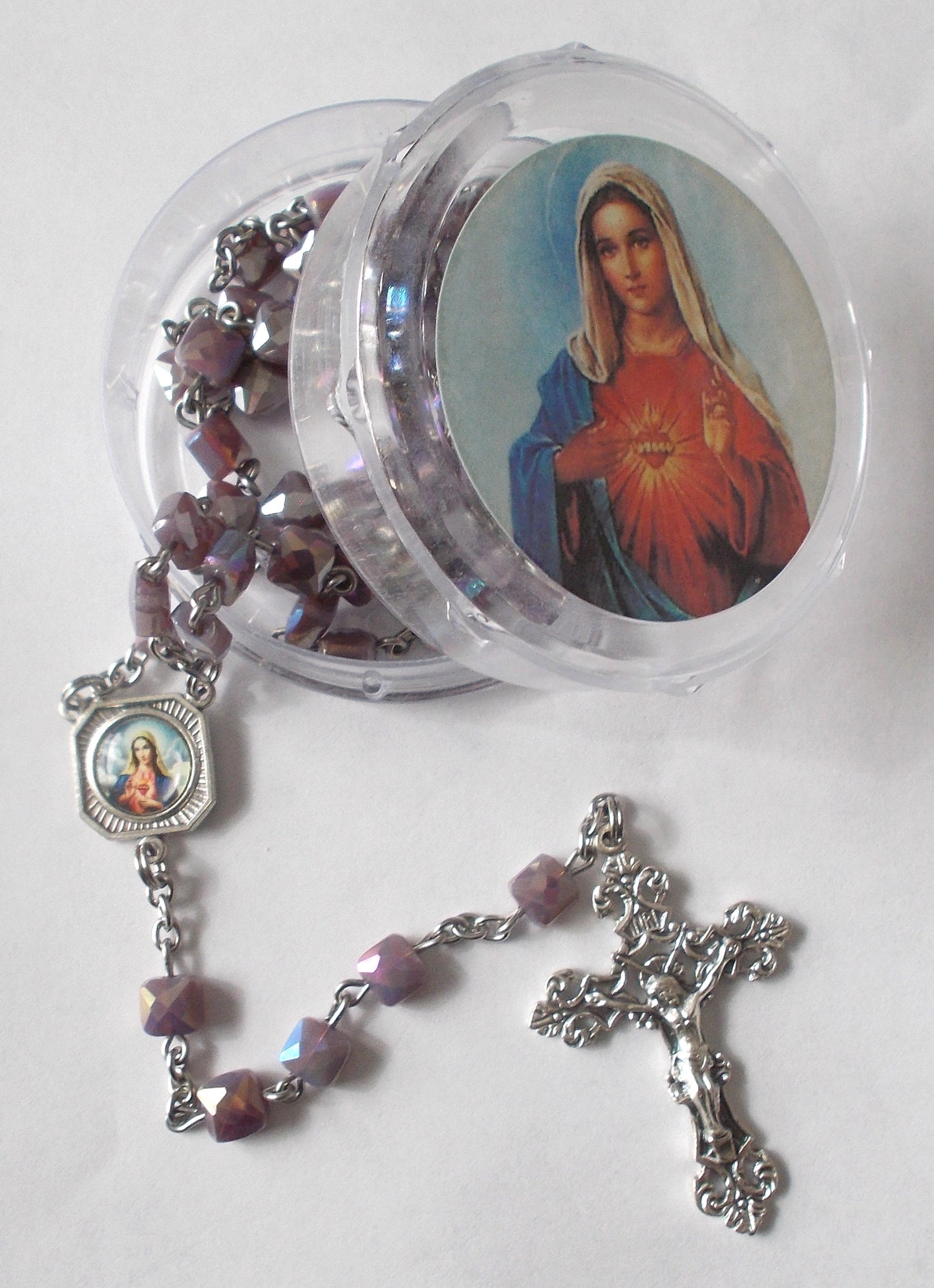 Purple Crystal Flat Square Bead Rosary