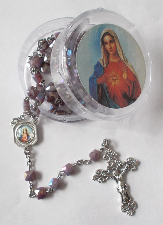 Purple Crystal Flat Square Bead Rosary