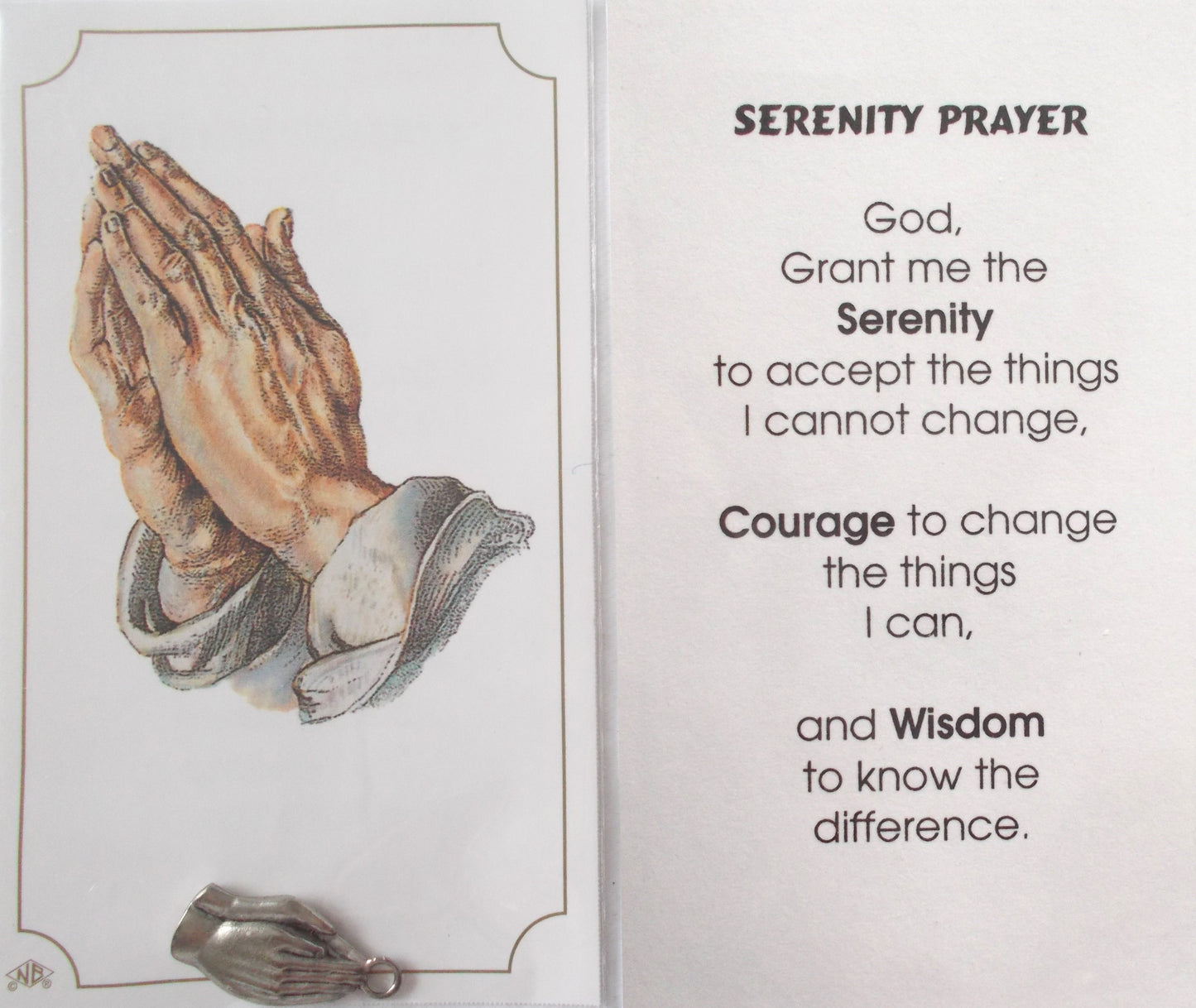 Serenity Prayer - Paper Prayercard with Praying Hands Charm