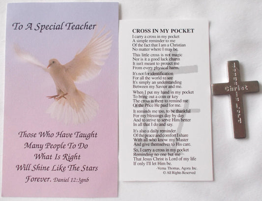 To A Special Teacher - Cross In My Pocket - Prayercard with Pocket Token