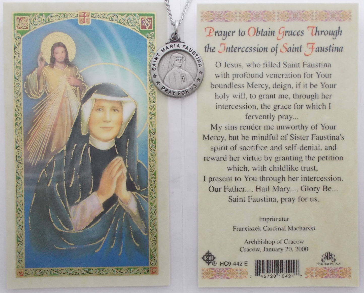 Pewter Medal with Chain & Prayercard - St. Faustina