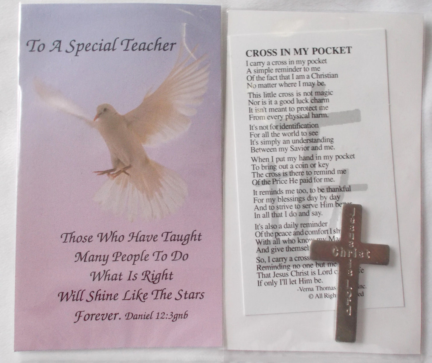 To A Special Teacher - Cross In My Pocket - Prayercard with Pocket Token