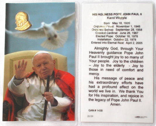 Laminated with Medal - Pope John Paul II Prayercard