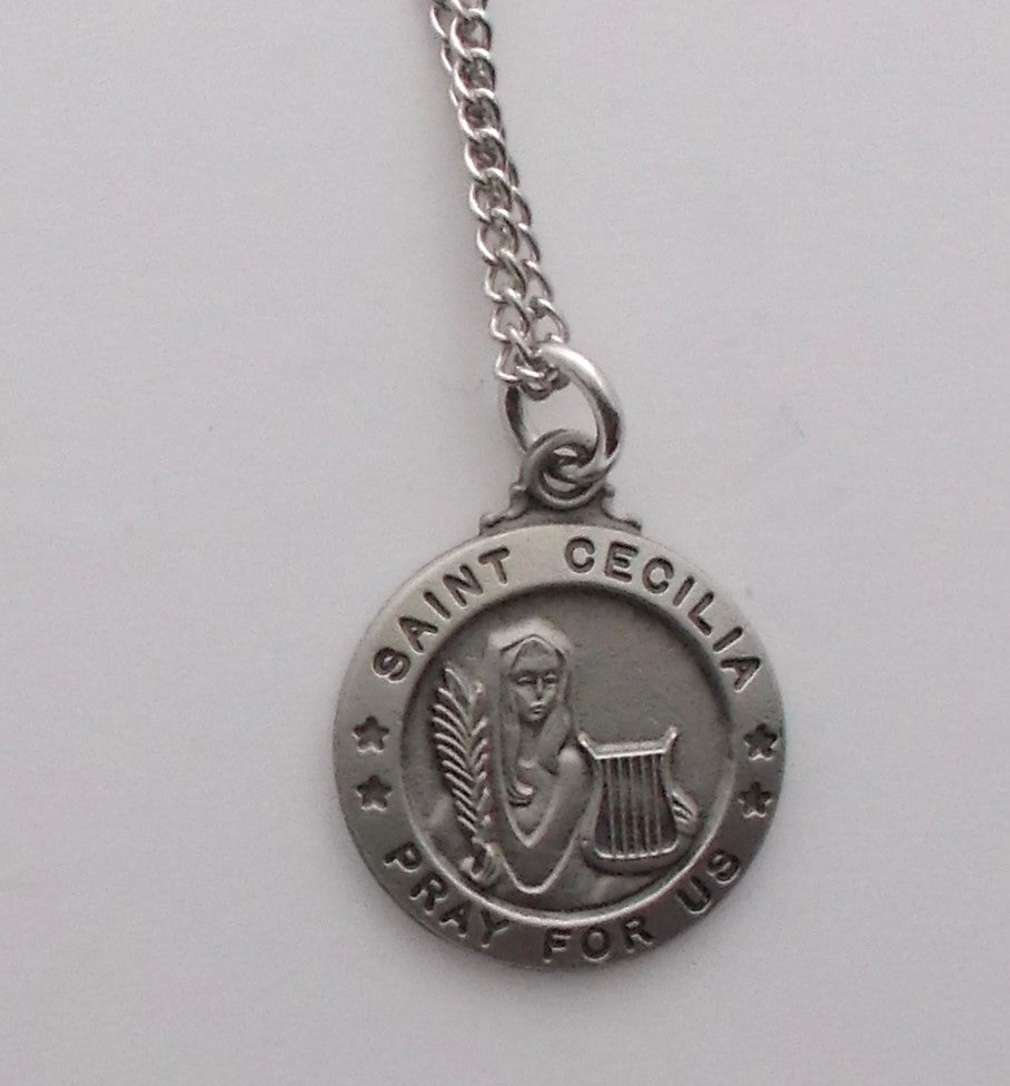 Pewter Medal with Chain & Prayercard - St. Cecilia