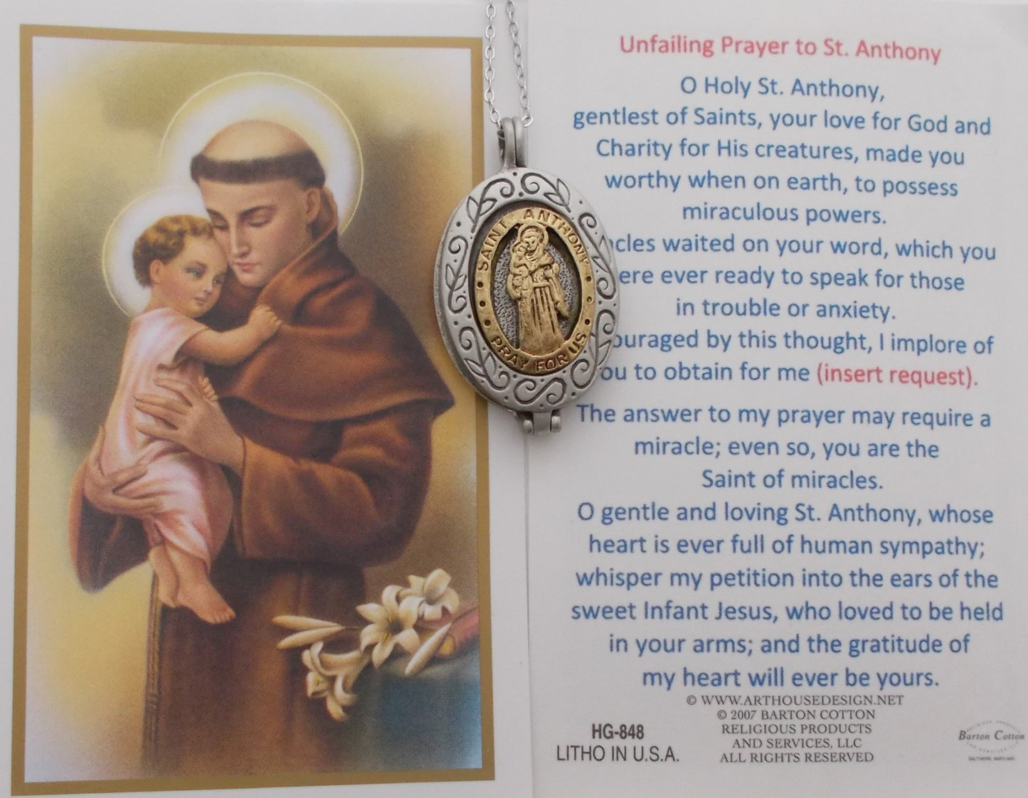 Pewter Medal with Chain & Prayercard - St. Anthony