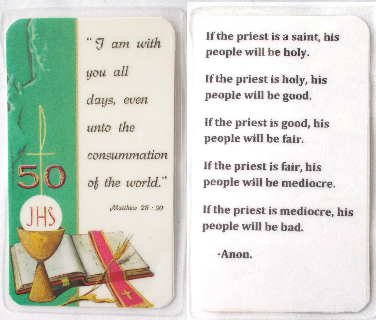 Laminated - Jubilee Prayercard - If The Priest Is...