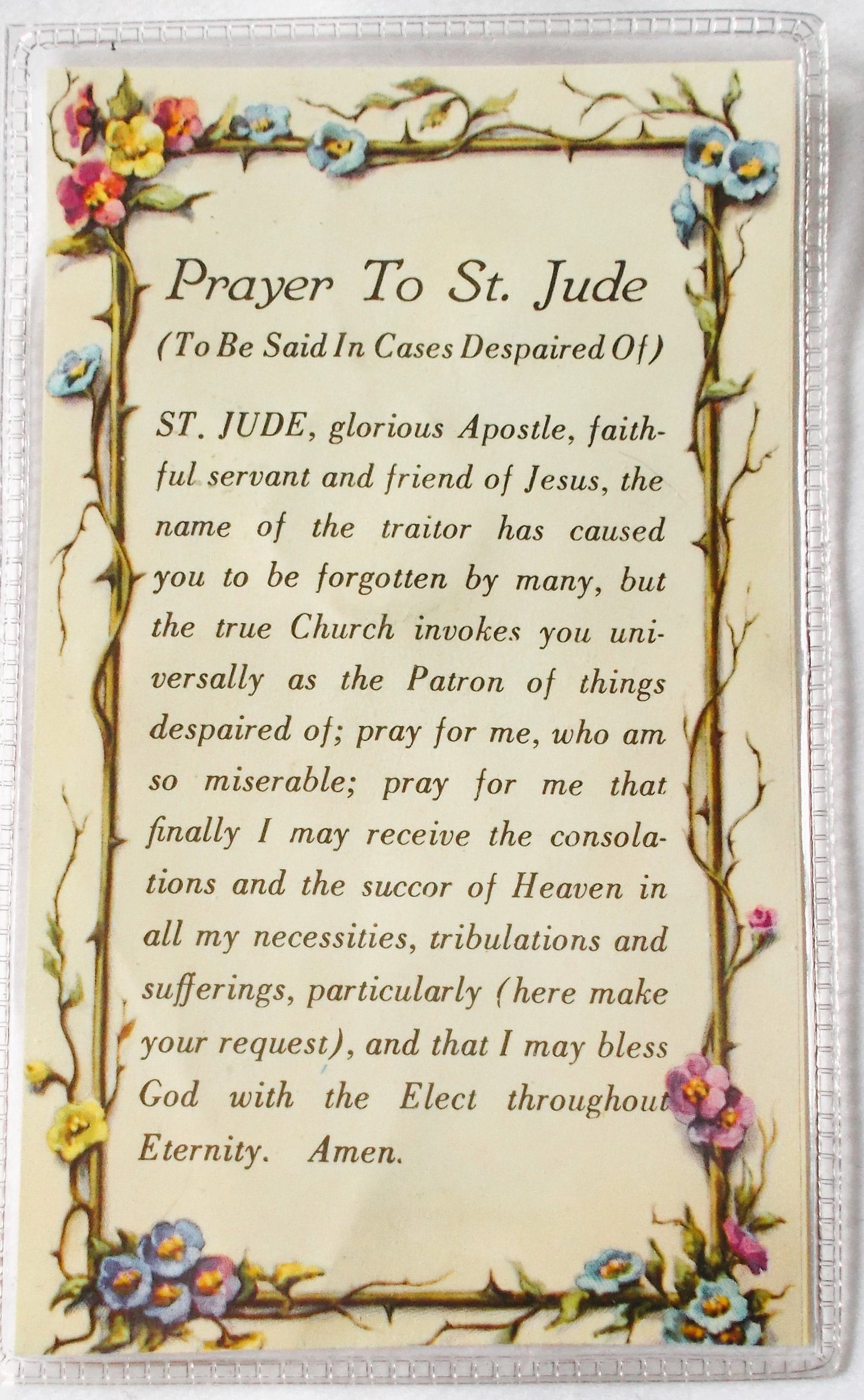 St. Jude - Paper in Vinyl Prayercard