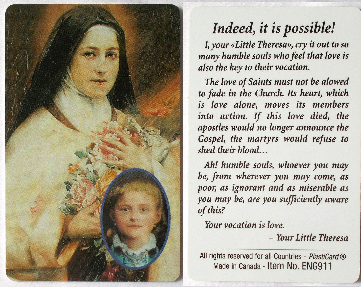Plastic - St. Therese Prayercard