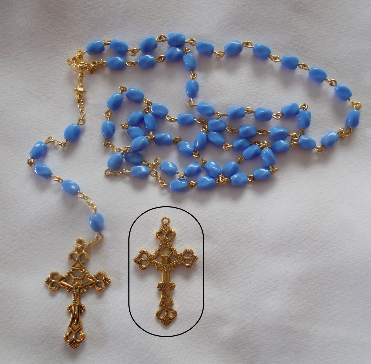 Blue Twist Beads Rosary with Chalice Center