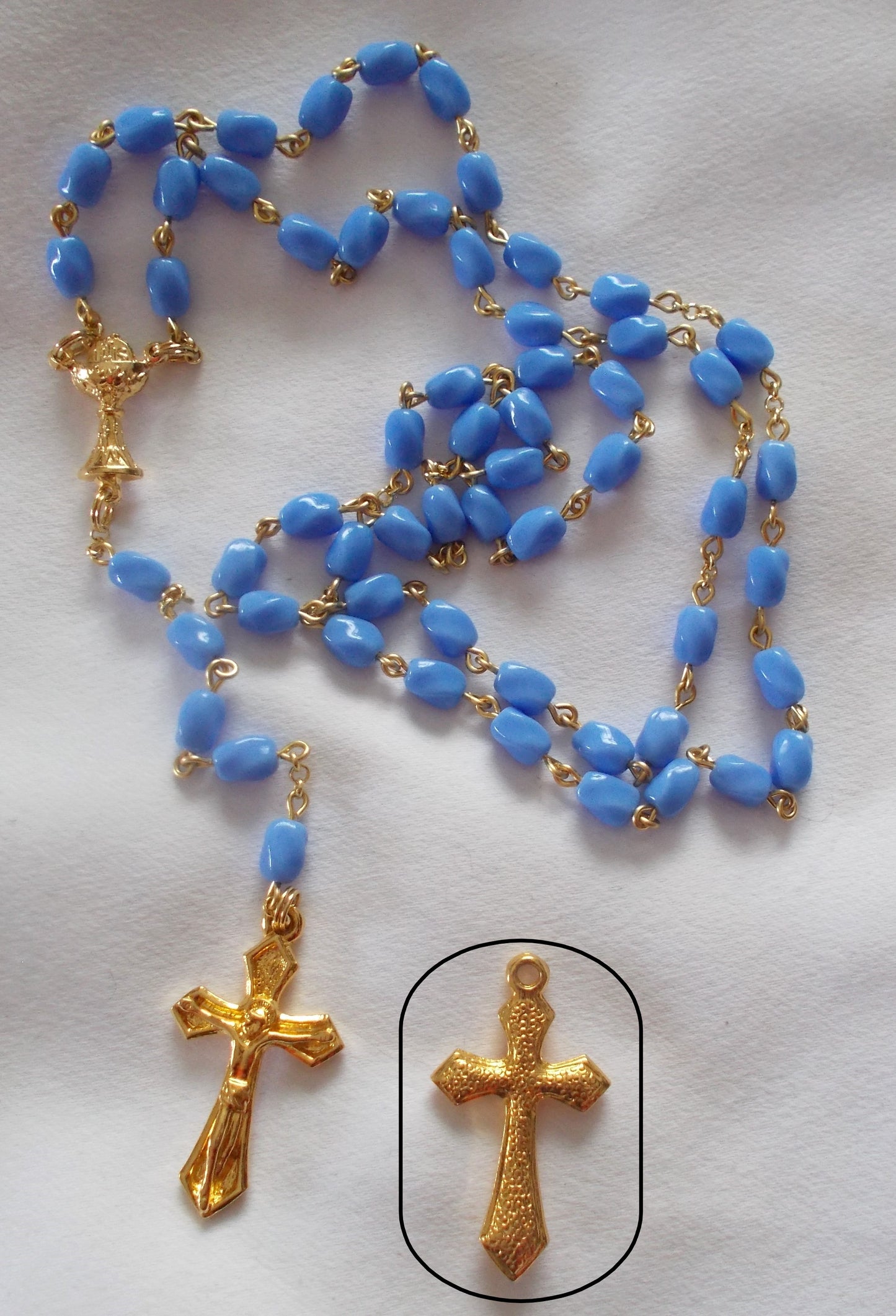 Blue Twist Beads Rosary with Chalice Center