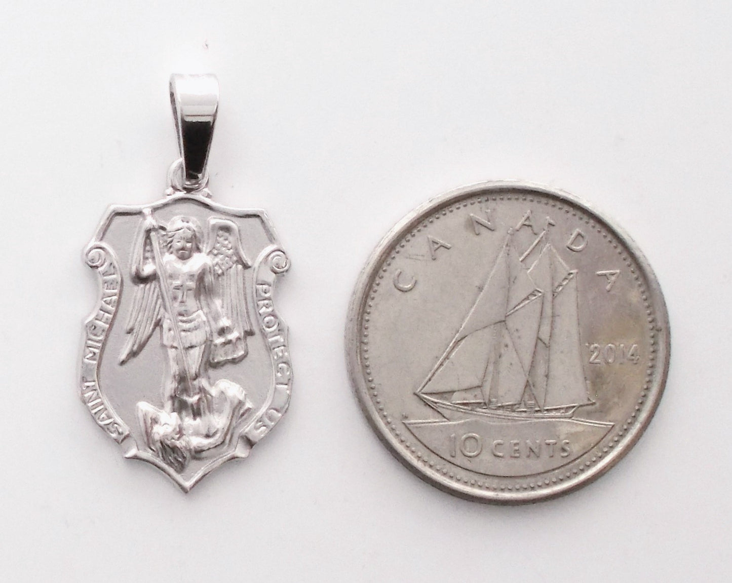 St. Michael - Med Rhodium Plated Police Badge Sterling Silver