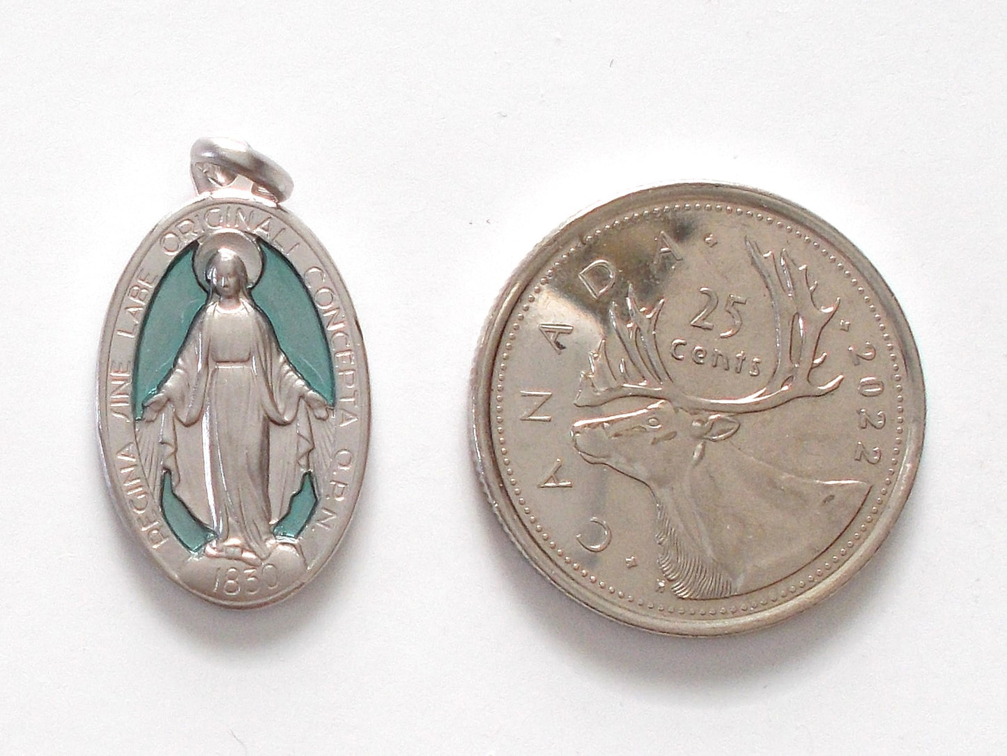 Miraculous Medal - Lg Oval Sterling Silver Medal with Blue Enamel