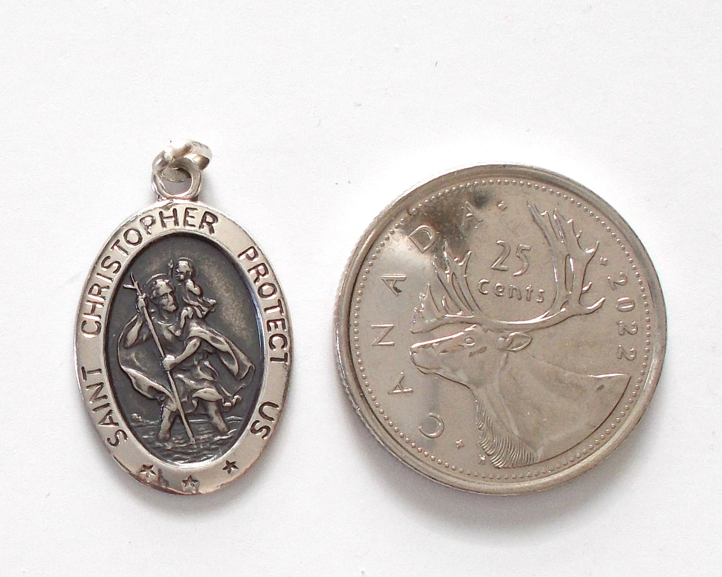St. Christopher - Lg Shiny Oval Sterling Silver Medal