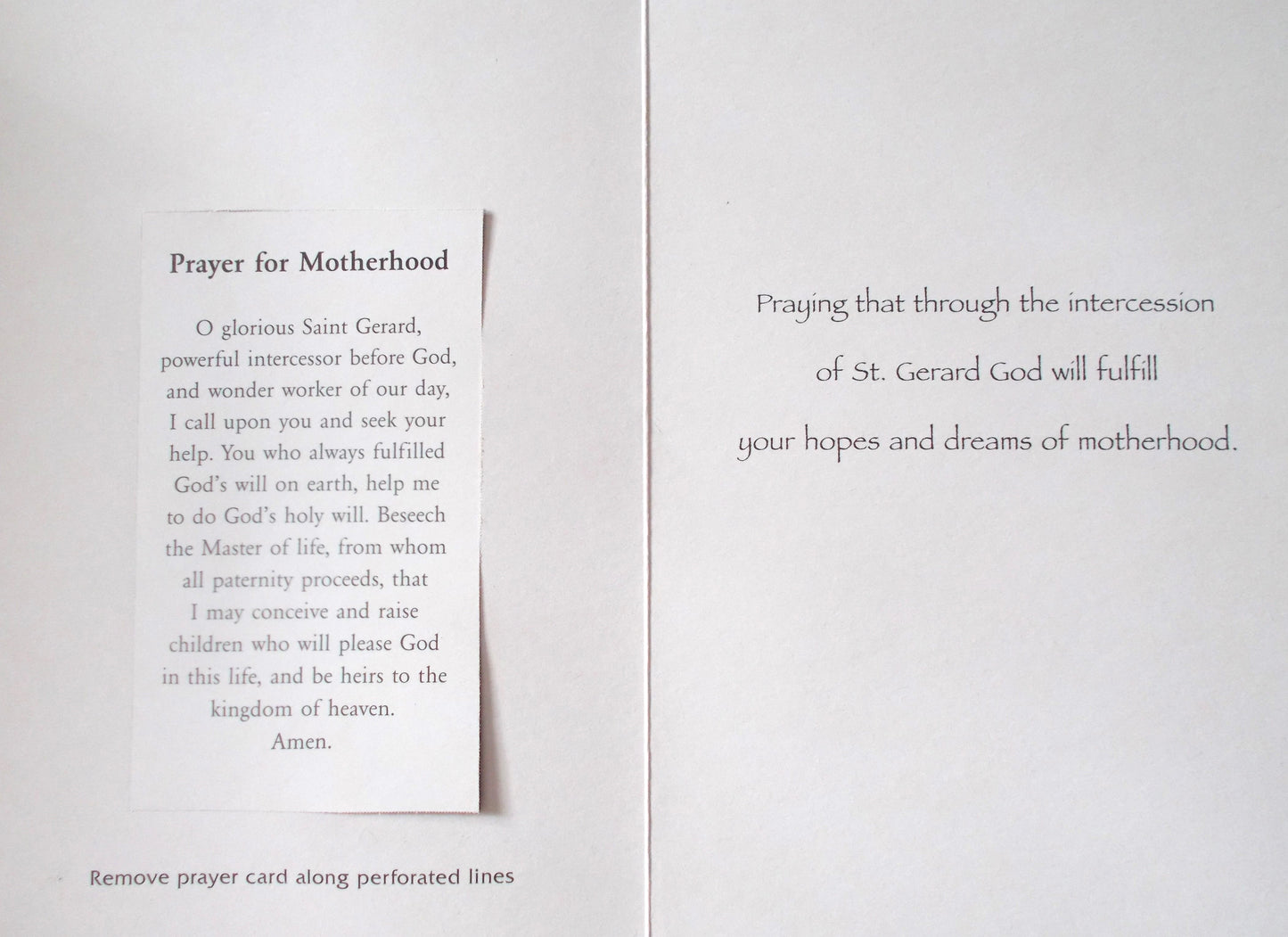 Prayer for Motherhood Greeting Card - with St. Gerard Removable Prayercard