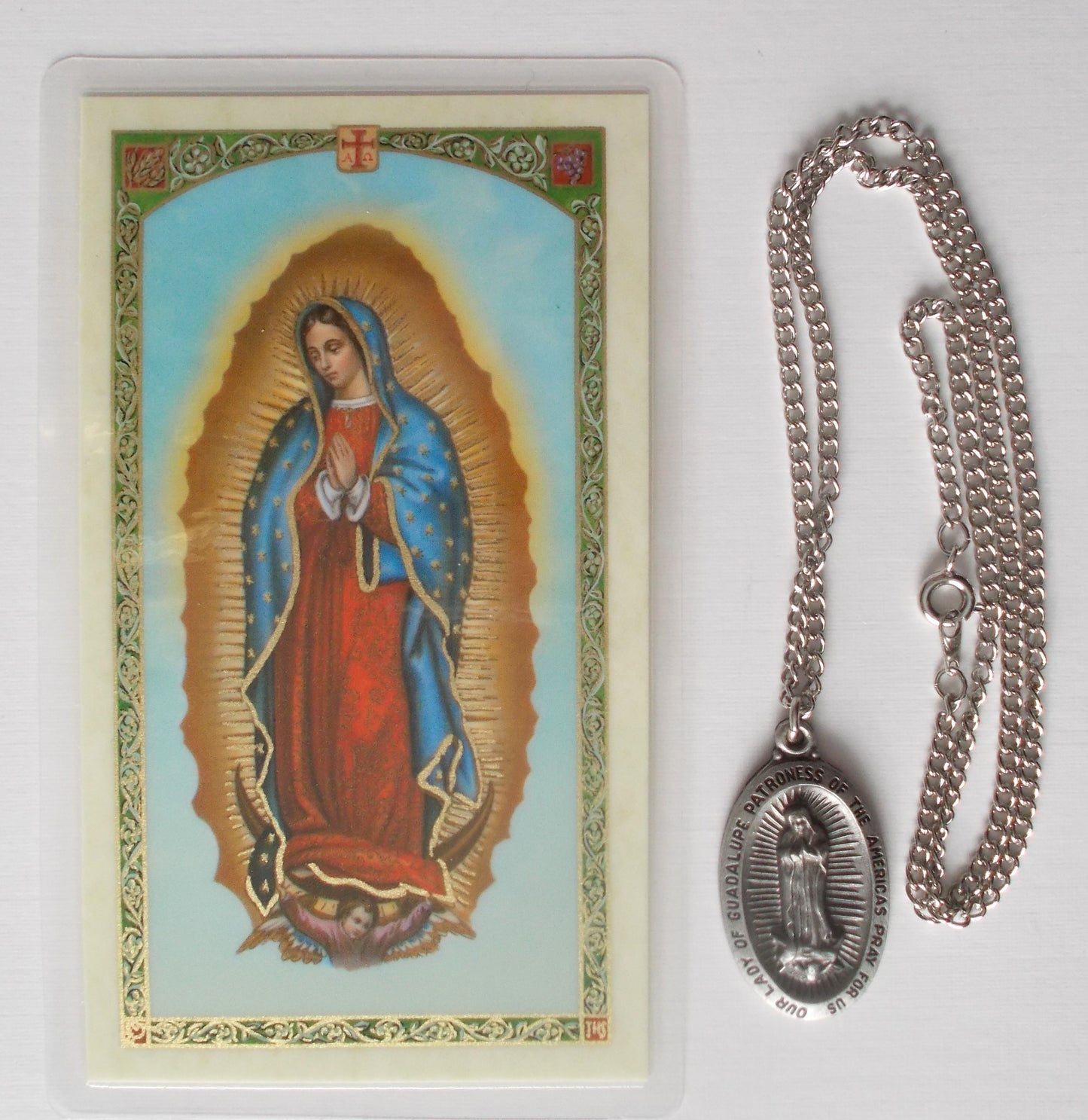Pewter Medal with Chain & Prayercard - Our Lady of Guadalupe
