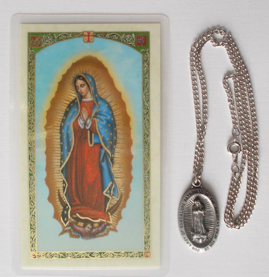 Pewter Medal with Chain & Prayercard - Our Lady of Guadalupe