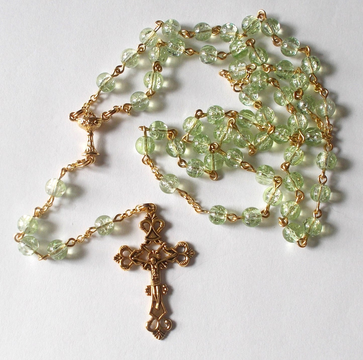 1st Communion Rosary - Green Glass Beads