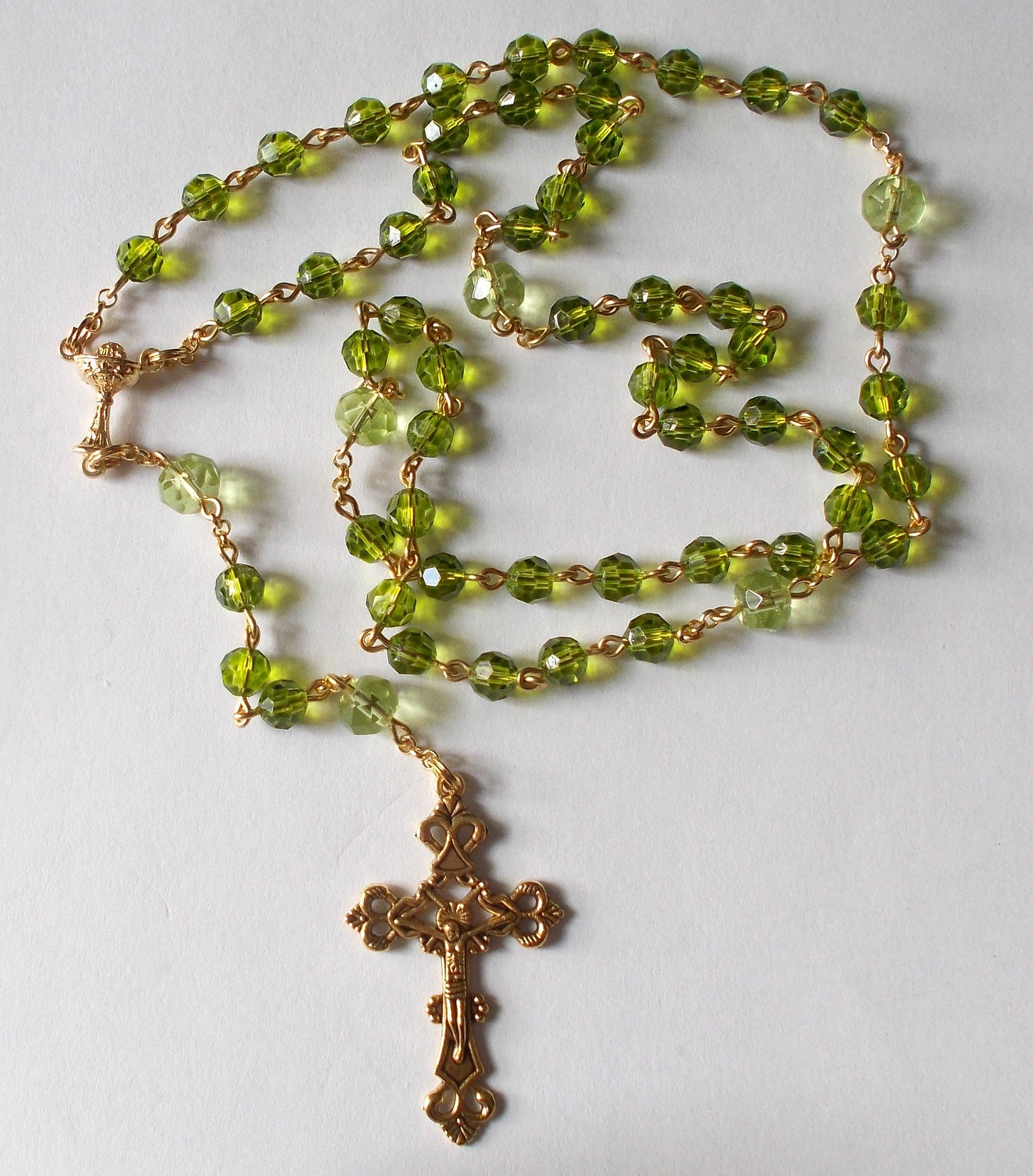 1st Communion Rosary - Green Glass Beads