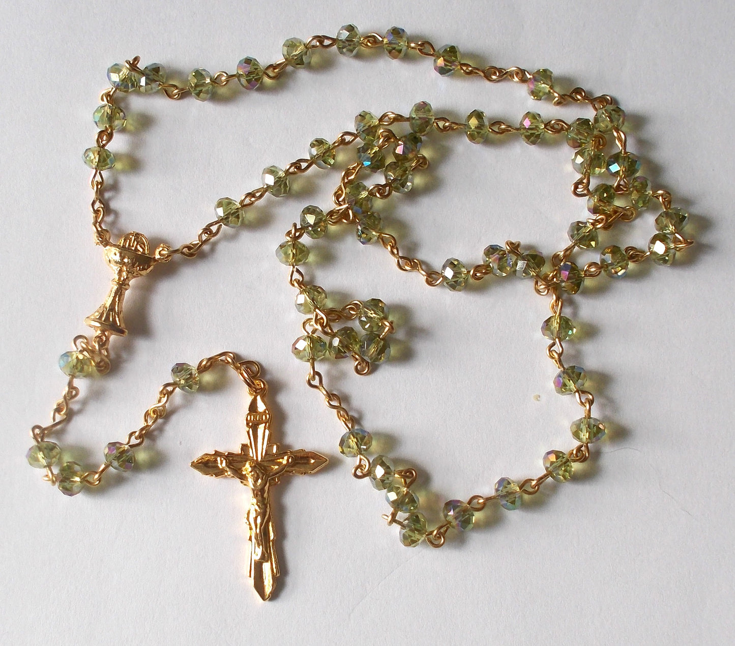 1st Communion Rosary - Green Glass Beads