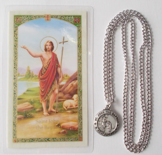 Pewter Medal with Chain & Prayercard - St. John the Baptist