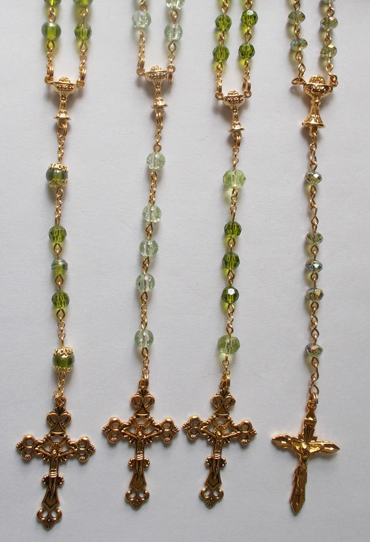 1st Communion Rosary - Green Glass Beads