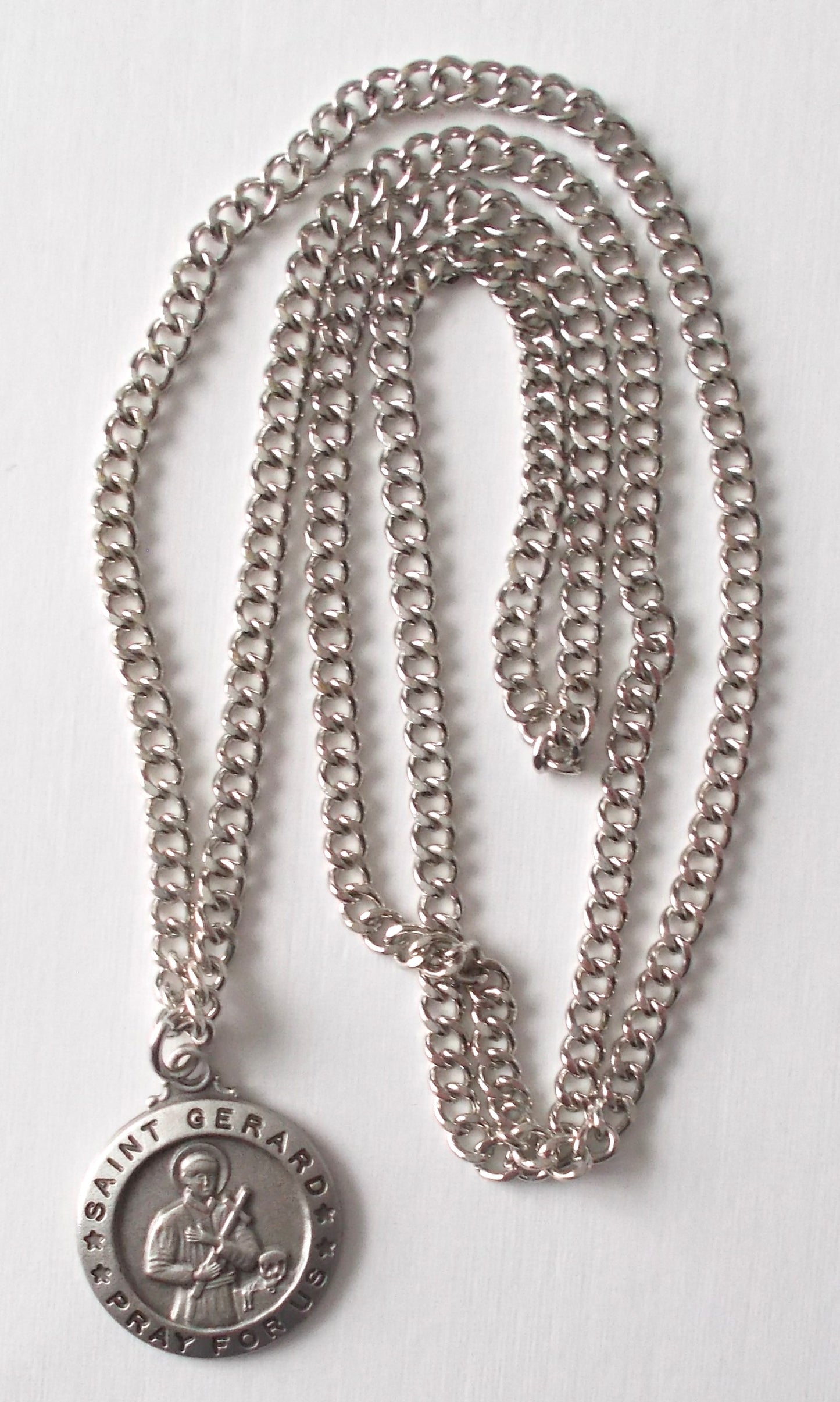 Pewter Medal with Chain & Prayer Card- St. Gerard Majella ( Safe Delivery)