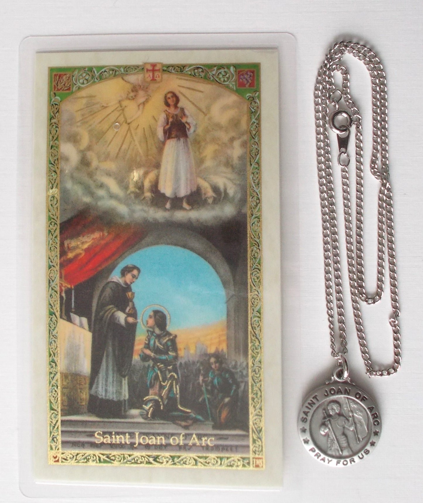 Pewter Medal with Chain & Prayercard - St. Joan of Arc