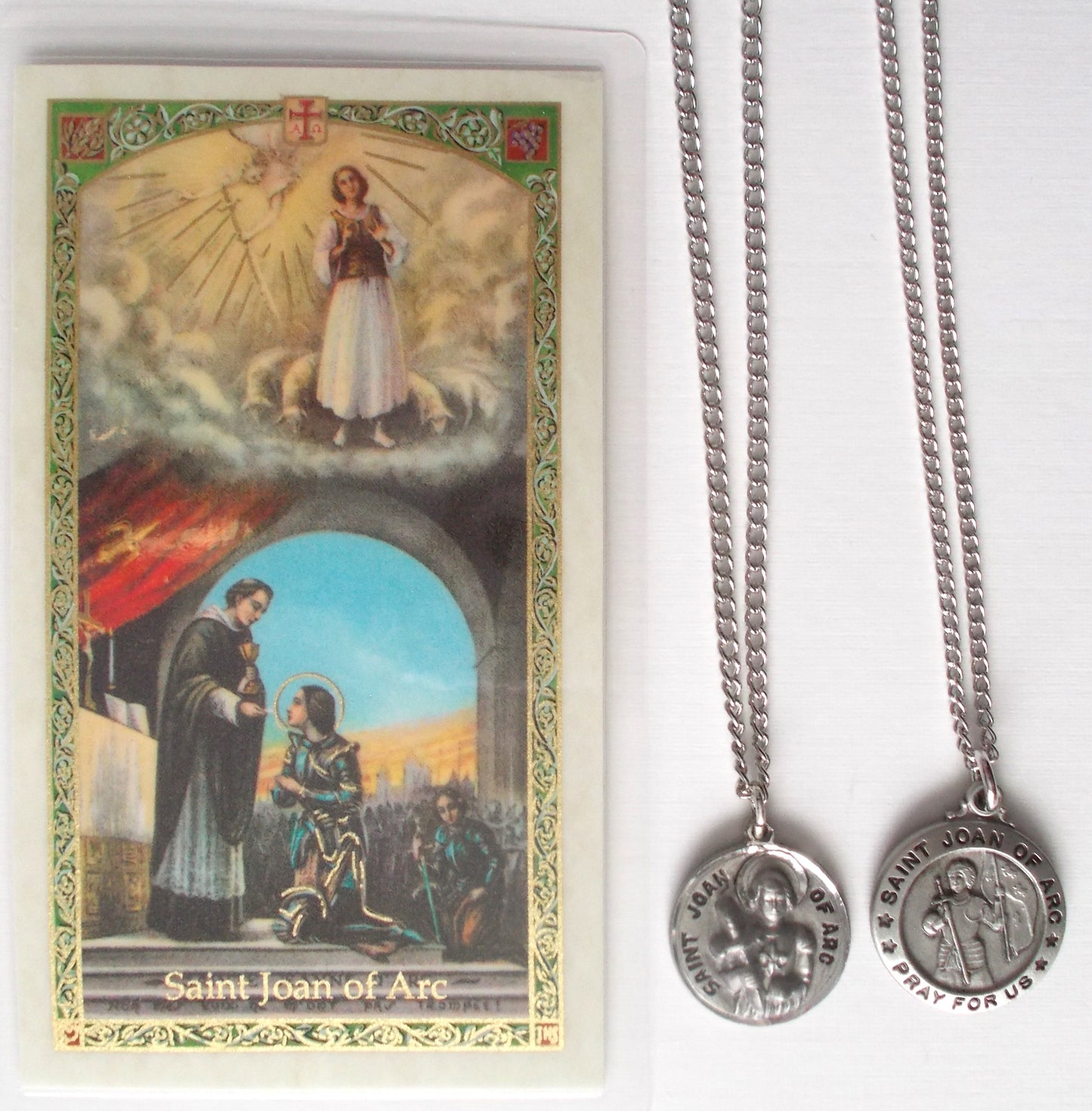 Pewter Medal with Chain & Prayercard - St. Joan of Arc