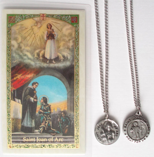 Pewter Medal with Chain & Prayercard - St. Joan of Arc