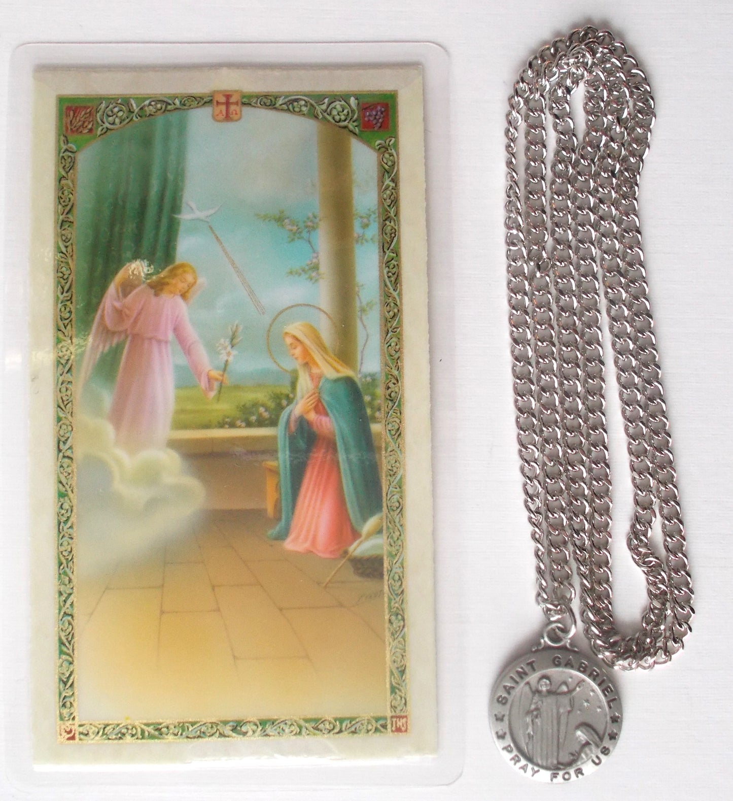 Pewter Medal with Chain & Prayercard - St. Gabriel -Annunciation