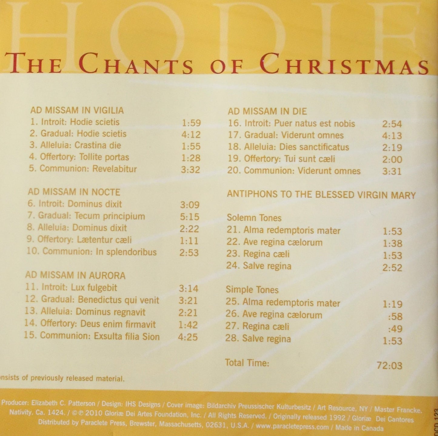 Gloriae Dei Cantores Schola - The Chants of Christmas - Music CD - Used