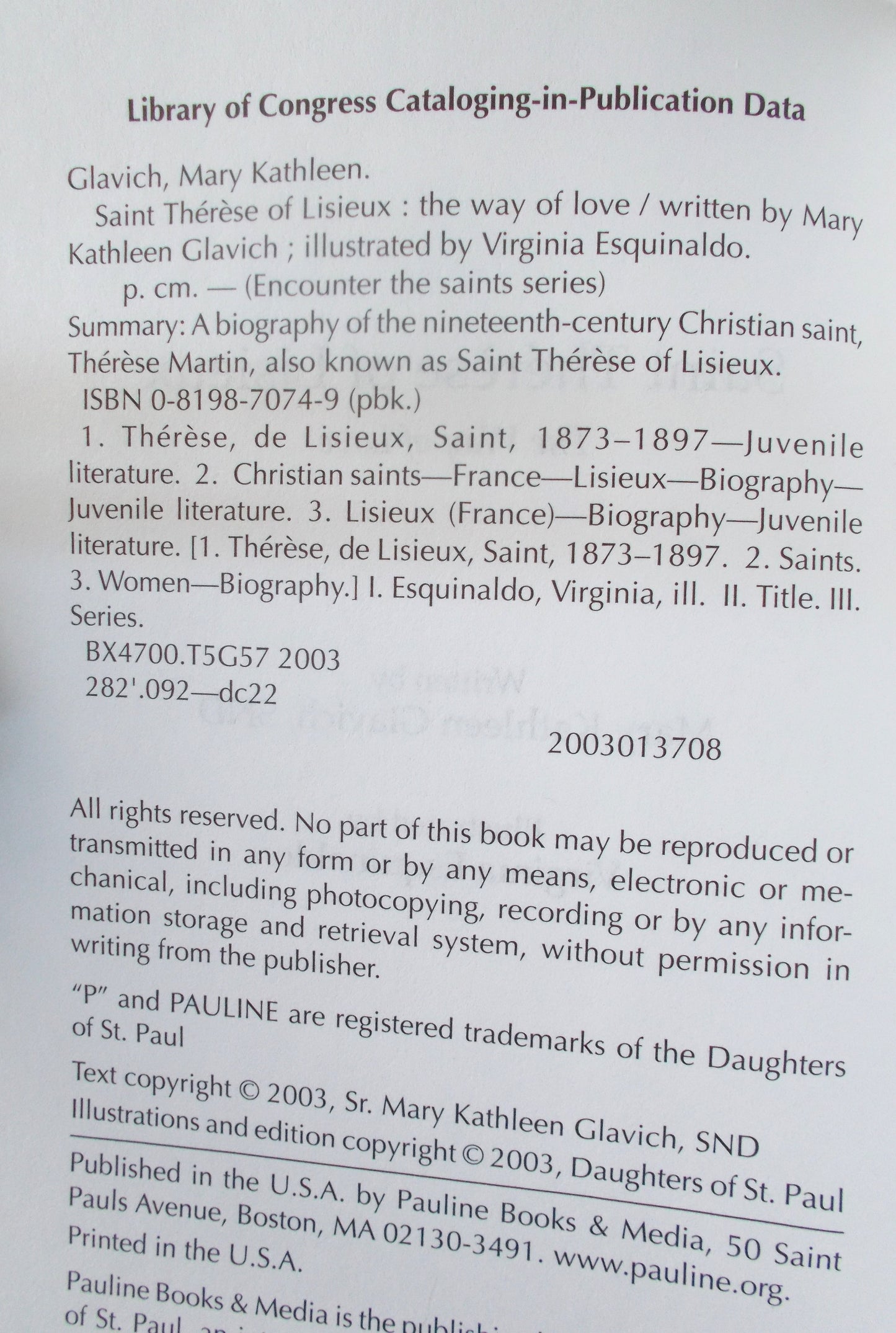 Saint Therese of Lisieux : The Way of Love