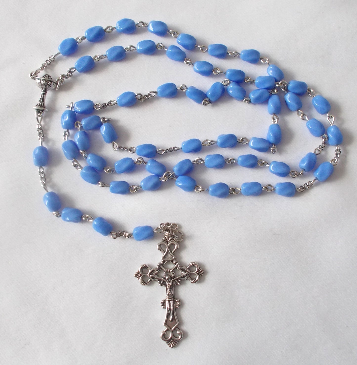 Blue Twist Rosary with Chalice Center