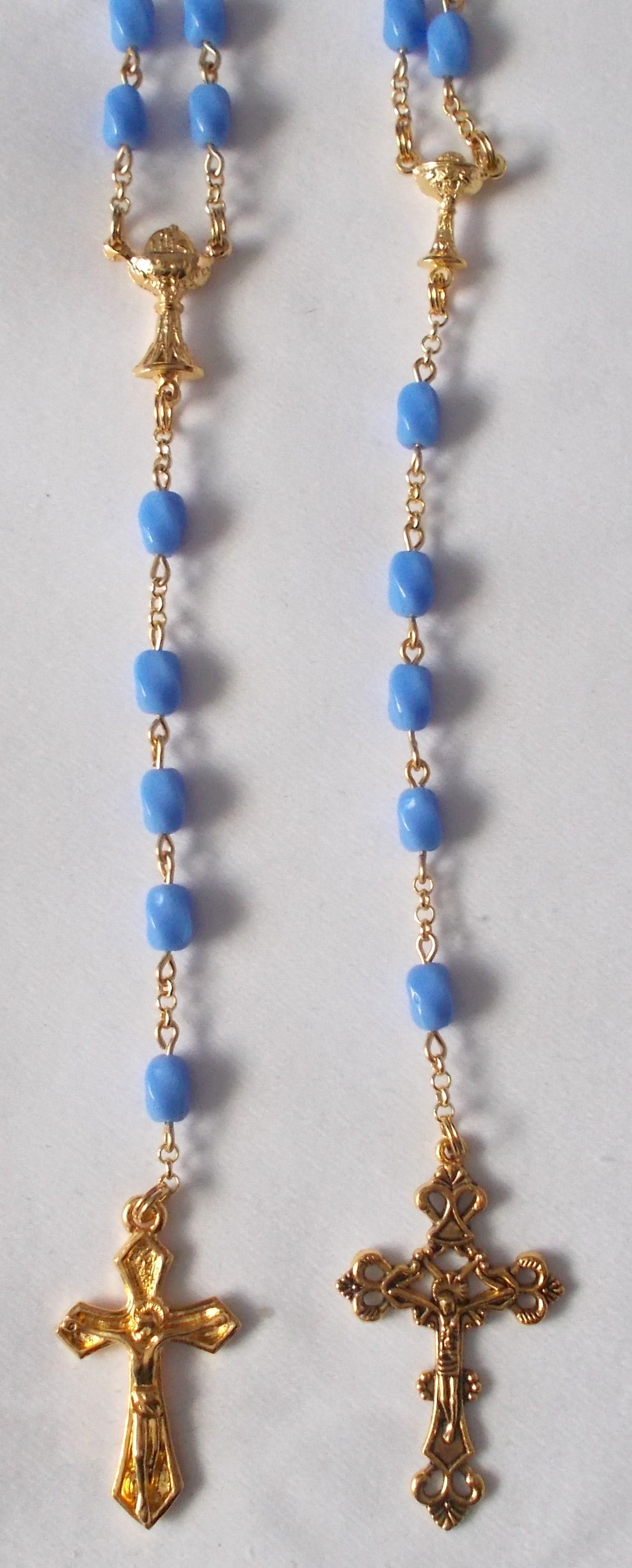 Blue Twist Beads Rosary with Chalice Center