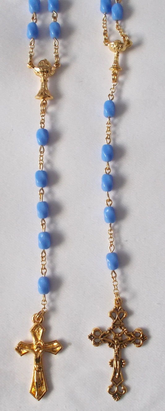 Blue Twist Beads Rosary with Chalice Center