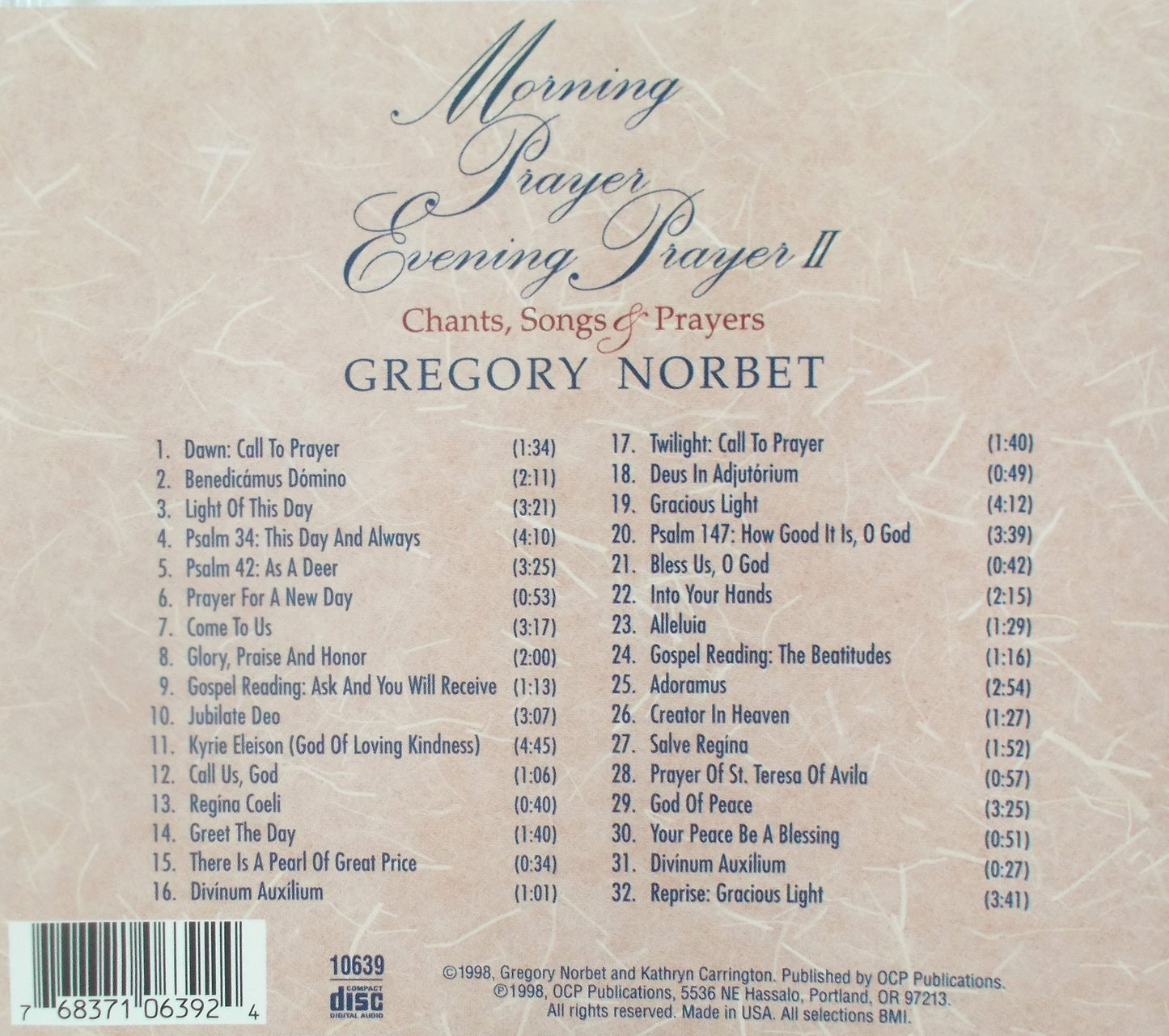 Gregory Norbet - Morning & Evening Prayer II - Music CD