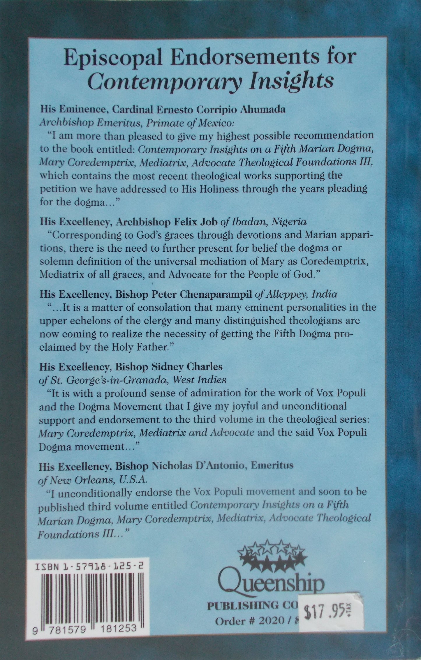Contemporary Insights on a Fifth Marian Doctrine: Mary Coredemptrix, Mediatrix, Advocate Theological Foundations III