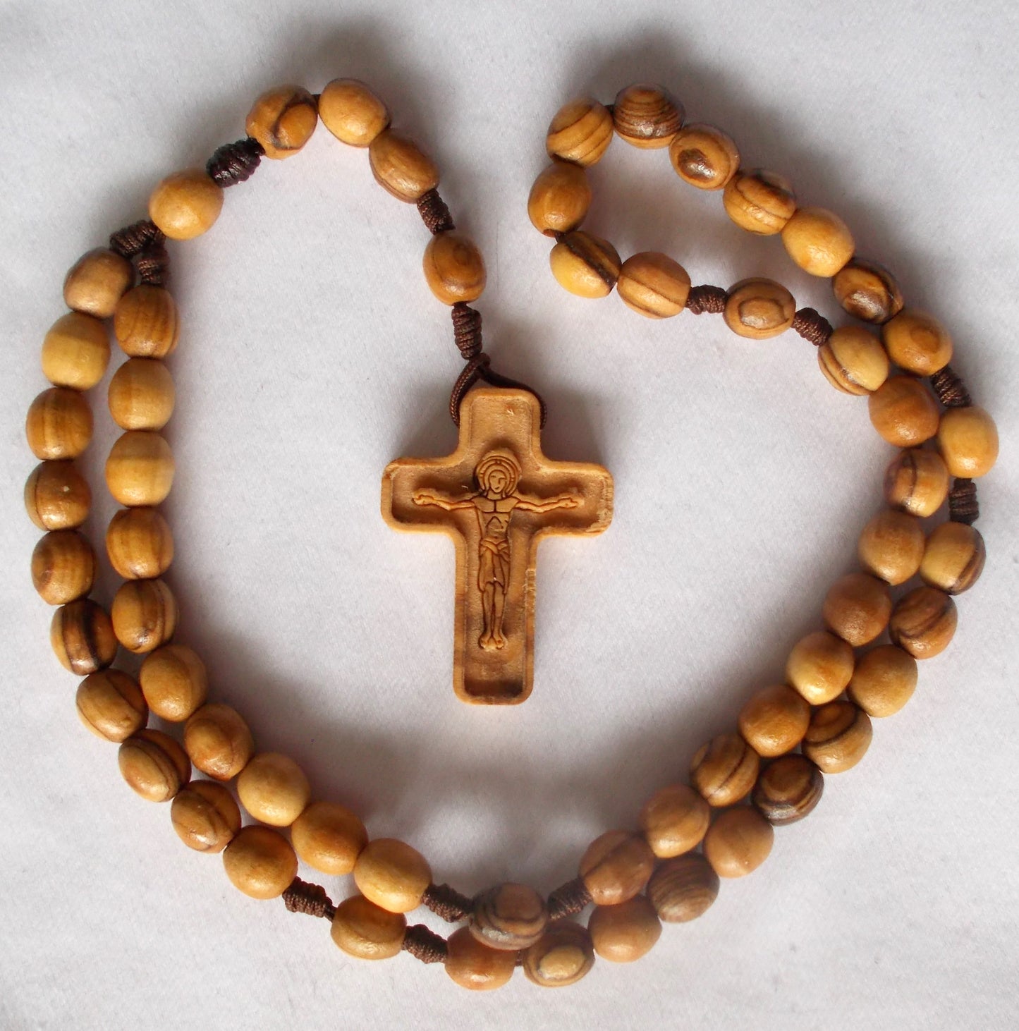 Olive Wood Cord Rosary with Carved Crucifix