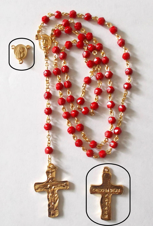 Red Small Bead Rosary - Trinity Crucifix