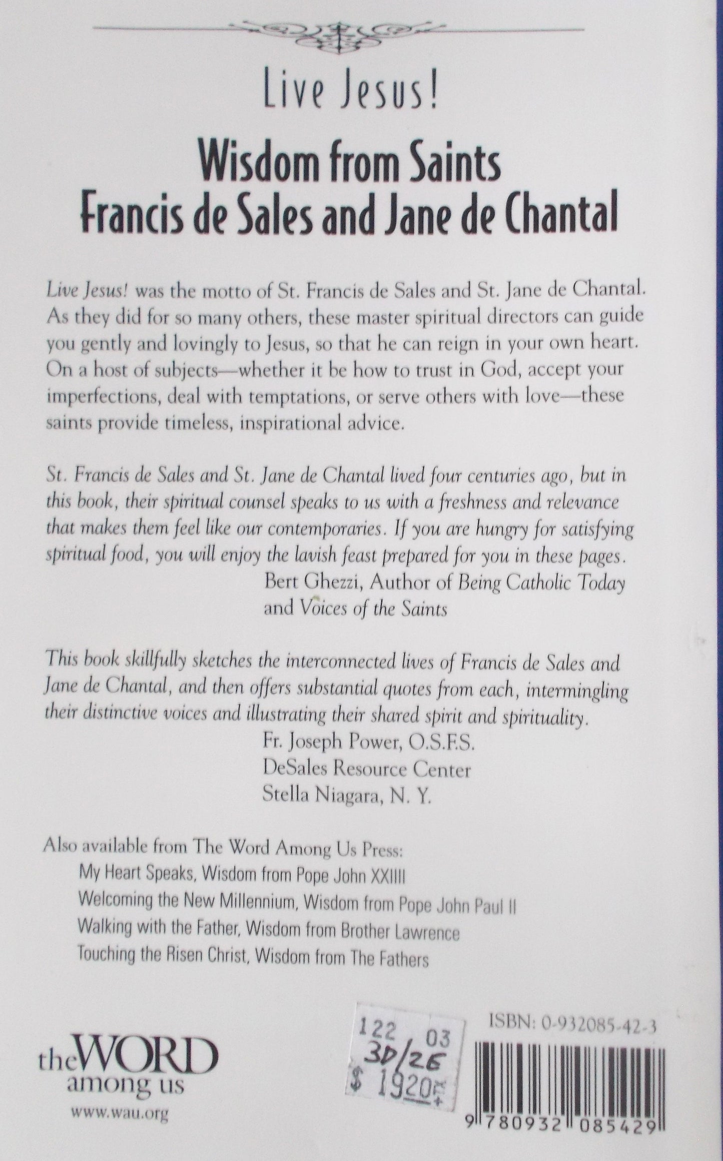 USED - Live Jesus! Wisdom From Saints Francis de Sales and Jane de Chantal