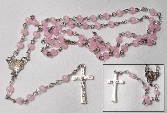 Pink Tiny Bead Rosary with Baptism Shell Center