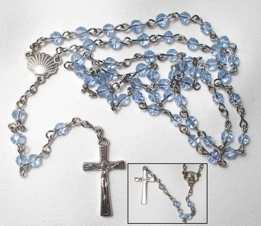 Blue Tiny Bead Rosary with Baptism Shell Center