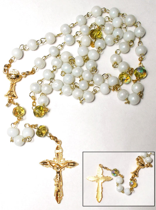 Iridescent White & Green Chalice Chain Rosary