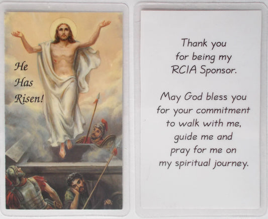 RCIA Sponsor - Thank You - Laminated Prayercard